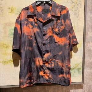 Prada Men's Polyamide Black and Orange Shirt Short Sleeve Shirt Size M.